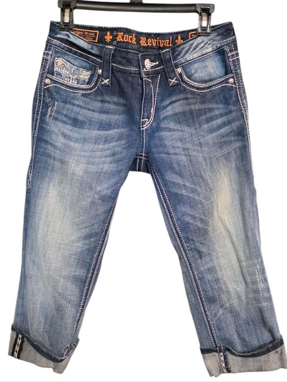 Rock Revival Sora Embellished Y2K Low Rise Denim Capris